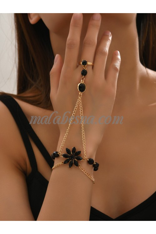 Black Flower Decorated Glove Bracelet