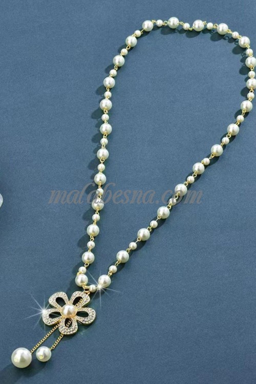 Y Necklace with Faux Pearl Decor