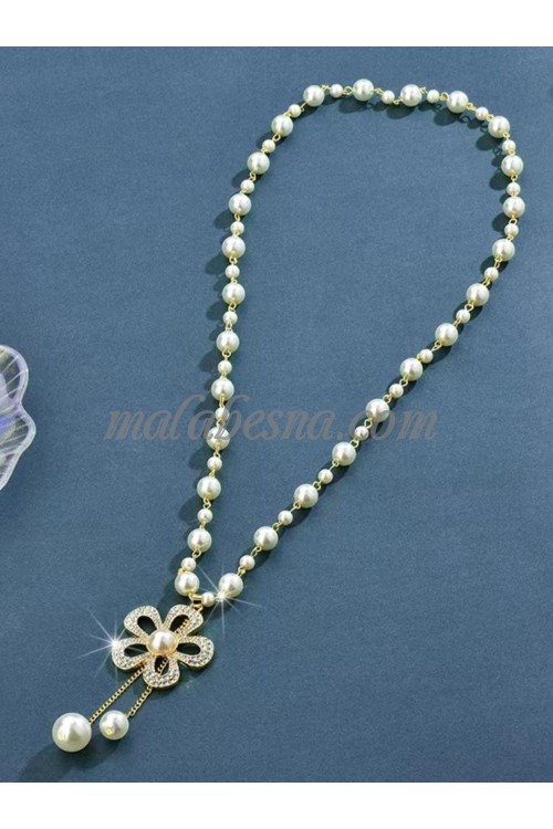 Y Necklace with Faux Pearl Decor