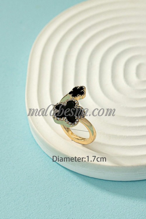 Golden Open ring with black flower