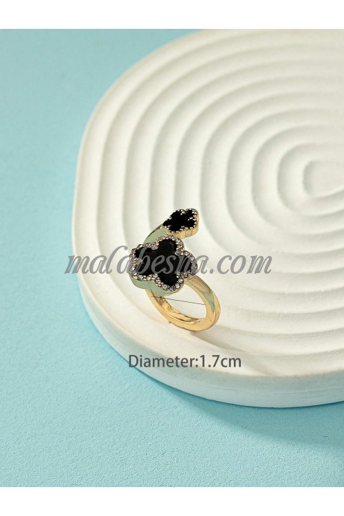 Golden Open ring with black flower