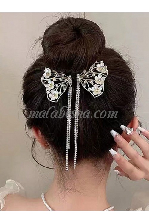 Butterfly Hair Clip with Flowers, Pearls and Rhinestones