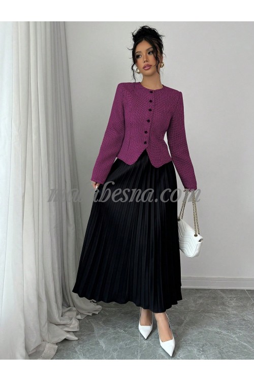 2 Pieces suit burgundy jacket and black skirt